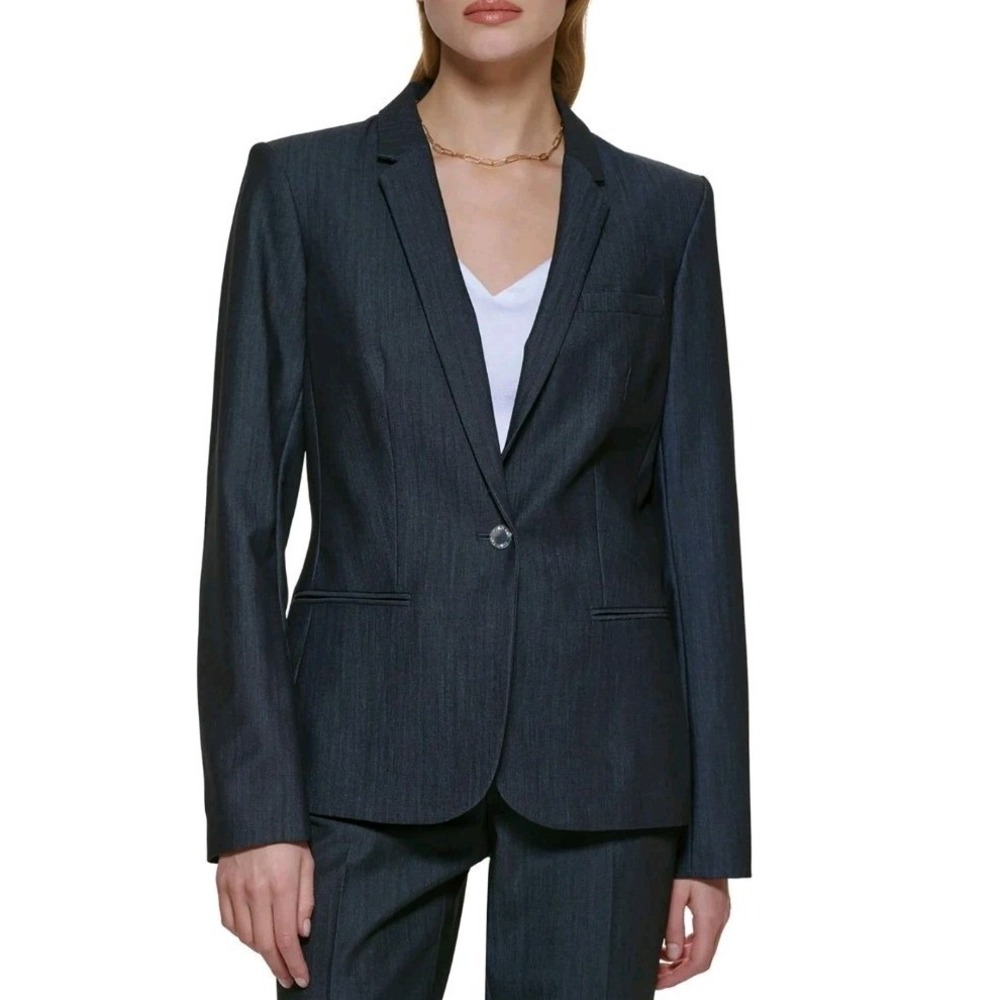 Calvin Klein Sz 8 Notched Career Business Blazer Jacket Charcoal Stretch